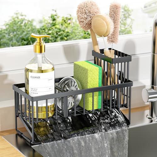 Cisily Kitchen Sink Caddy Organzier with High Brush Holder, Sponge