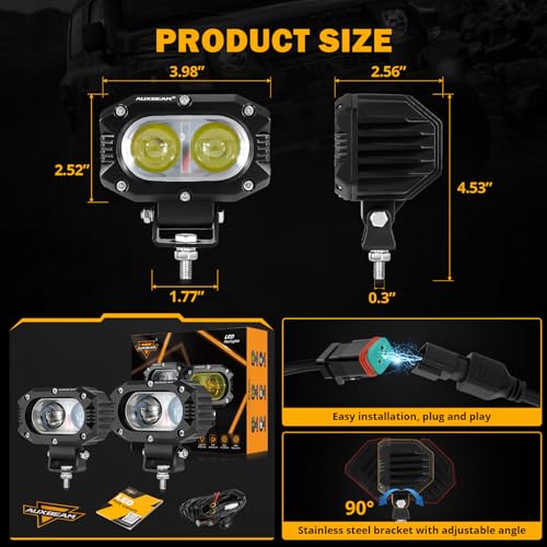 Image of Auxbeam 4 Inch R4 Series LED Square Pod Light, 60W White Driving Spot Beam | Hyper Spot Beam, 6000LM Output, Premium 5050 LED Chips, IP68 Rated, Plug & Play DT Harness, Built for Offroad Driving