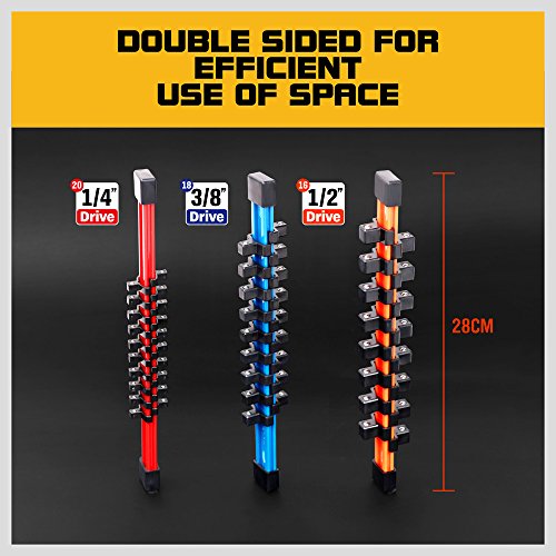 Image of HORUSDY 3Pcs Double Sided Socket Organizer, 1 /4-Inch, 3 /8-Inch, 1 /2-Inch, Premium Quality Socket Holders