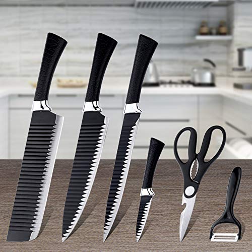 Black Friday 🔥 LIKE SHOP Kitchen Knives 6 Pieces Set With Gift Box,No-stick Wavy Blade Surface,Stainless Steel Sharp Boxed Kitchen Knives Set for Cooking
