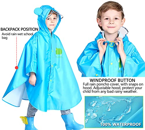Aiwuhe Kids Rain Poncho Cartoon Raincoat Jacket Cute Rain Coat Toddler Boys Girls Rain Cape Lightweight Waterproof Hoodie Outwear Blue 5-7Y #TOP2