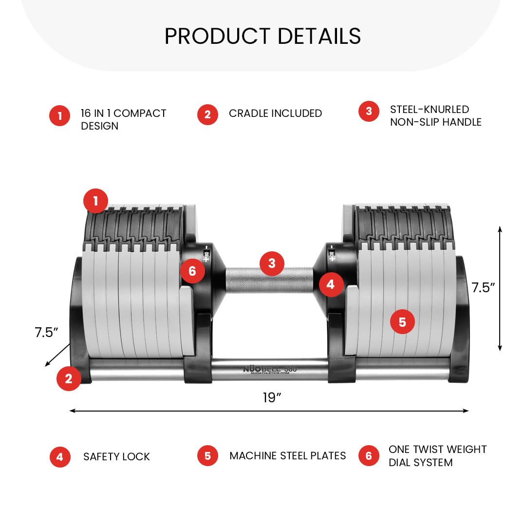580 Adjustable Dumbbells, 5-80 lb, Set of 2 Free Weights | 5 lb Increments, Instant Twist-handle Adjustment, Knurled Aluminum handles, Replace 16 Pairs of Dumbbells, Trays included
