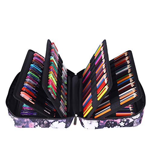 Image of Colored Pencil Case Slot Holds 300 Pencils or 200 Gel Pens with Zipper Closure Large Capacity Nylon Pen Organizer for Painter or Artist (Gray Rose)