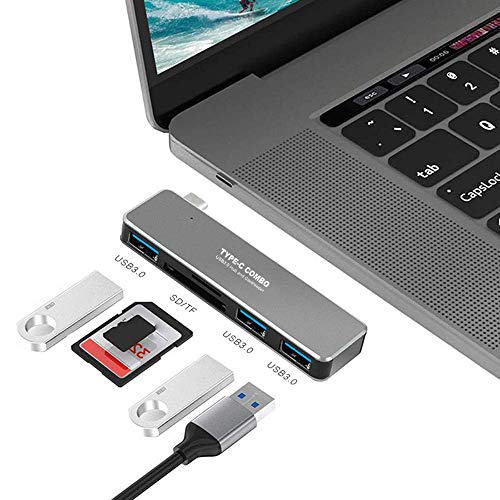 Onesite Concentrador 5 en 1 HUB USB-C, con 3 Puerto Super Velocidad USB 3.0 + Tarjeta de Lector SD/TF para New MacBook/MacBook Pro 13"&15" Otros Portátiles USB-C, Aluminio Adaptador Multipuerto