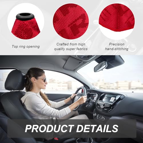 SHMZK Car Shift Boot Cover, Fabric Shifter Lever Knob Boot Dustproof Cover with Stitch, Manual Automatic Speed Shifter Boots Gear Gaiter for Most Vehicles, Car Accessories (Red)
