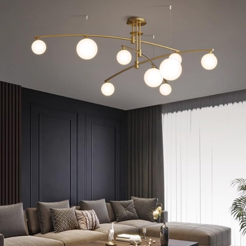 Lustre de salon moderne à 6 têtes LED noir éclairage blanc chaud LWX