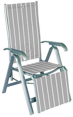acamp Liegestuhl klappbar Acatop | Wetterfestes Aluminium-Gestell | Atmungsaktives Acatex-Gewebe | Gartenstuhl Hochlehner verstellbar in 7 Positionen | Liegestuhl Garten in Platin/Denver