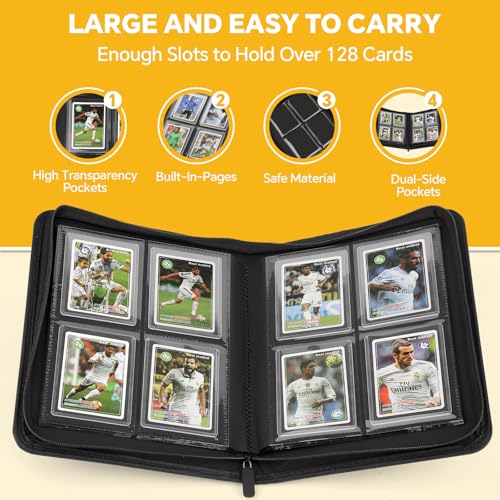 Image of Toploader Binder,Toploader Hard Cases, 4-Pocket Pages Sleeves Hold up 128 Cards.Toploader Card Binder with Sleeves for inch3x4 inch rigid,Card Holder(blue)