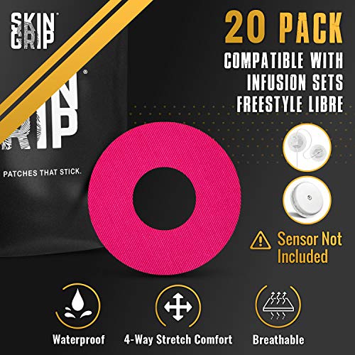 Skin Grip Cgm Patches For Infusion Set Or Freestyle Libre (20-Pack), Waterproof & Sweatproof For 10-14 Days, Pre-Cut Adhesive Tape, Continuous Glucose Monitor Protection (Multi-Colored) #TOP4