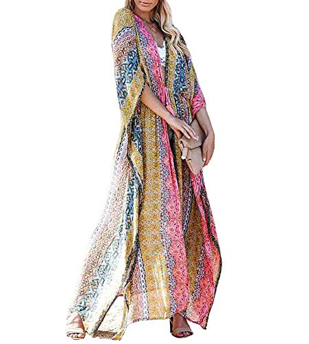 MEILING Women's Bikini Swimsuit Bathing Suit Cover Ups Long Beach Dress Printed Kimono Jacket Cardigan Robe (Print H)