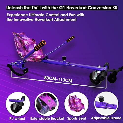 Gift Gadgets G1 Galaxy Purple Hoverboard & Hoverkart Bundle | Self-Balancing 6.5" Scooter with LED Lights & Bluetooth | Hoverboard and Kart Bundle | Hoverboard Go Kart Bundle for Kids and Teens - Image 6
