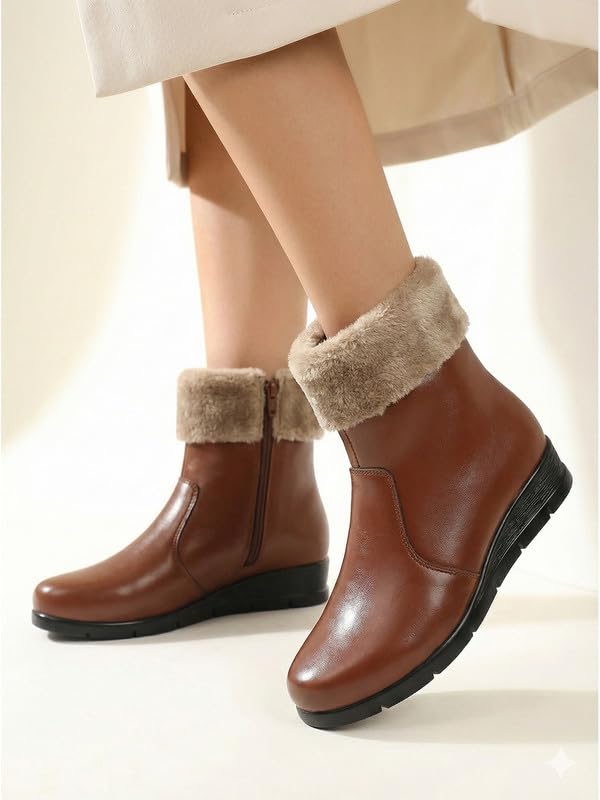 Image of FAUSTO Women High Top Side Zipper Platform Wedge Heel Formal Furr Boot | Winter High Ankle Slip On Boots