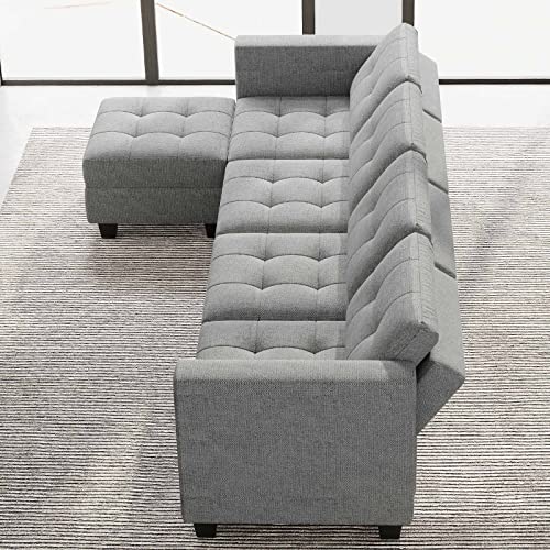 Belffin Convertible Modular Sectional Sofa Couch With Storage Seat L Shaped 4-Seat Sofa Couch With Reversible Chaise Modular Sectional Fabric Light Grey #TOP3