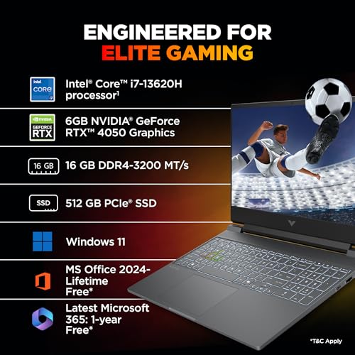 Image of HP Smartchoice Victus, 13th Gen i7-13620H, 6GB RTX 4050, 16GB DDR4(Upgradeable) 512GB SSD, 144Hz, 300nits, 15.6'' /39.6cm, Win11, Office24, Mica Silver, 2.3kg, fa2100tx, Xbox Gamepass* Gaming Laptop