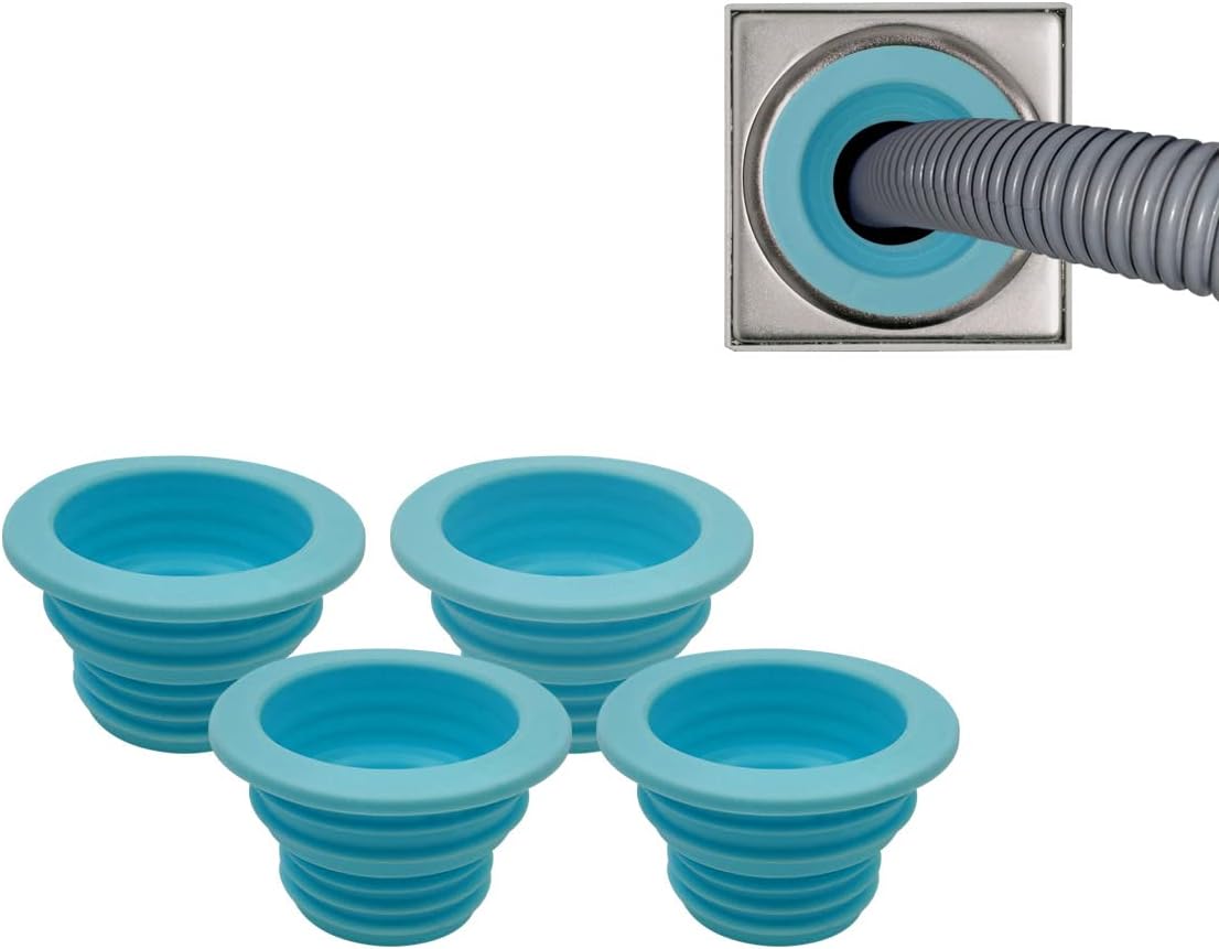 4 Pcs Drain Pipe Hose Seal Deodorant Silicone Plug, Washing Machine Drain Hose Seal Plug, for Bathroom Kitchen Laundry Pipe Sewer Seal(Blue)