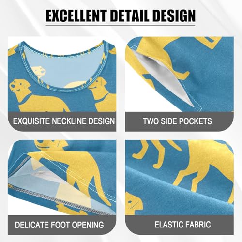 ALAZA Dog Puppy Blue Cartoon Pajamas Set Short Sleeve Cotton Sleepwear Summer Pjs 2 Piece 5-14Y4