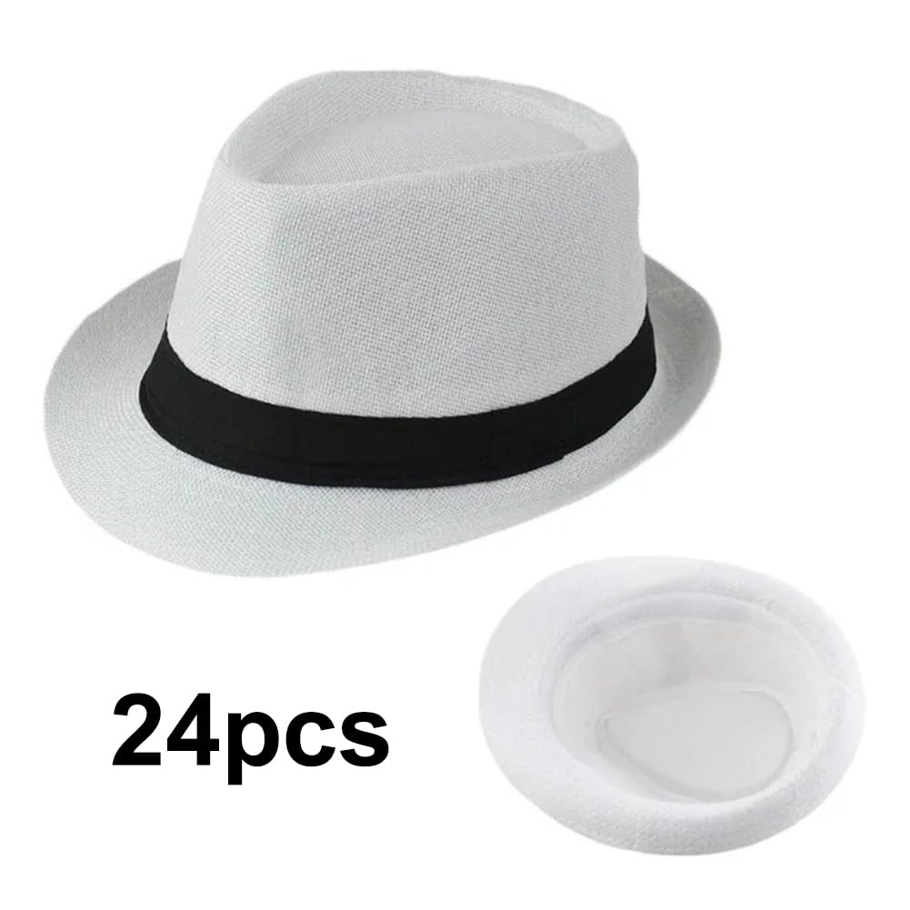 Sombreros Panamá de ala Corta, Sombreros Fedora Unisex para la Playa, Ideales para Fiestas, Disfraces y Bodas.