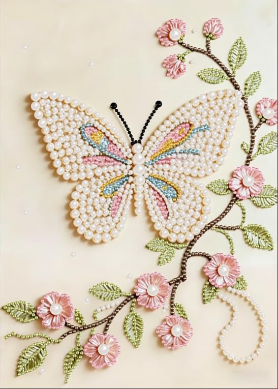 DIYBEADDOT Butterfly Pearl Painting Kits for Adults 5D Diamond Art Pearl Painting Kits for Beginner DIY Special Shape Pearl Gem Crafts for Home Wall Decor 12 x 16 Inch