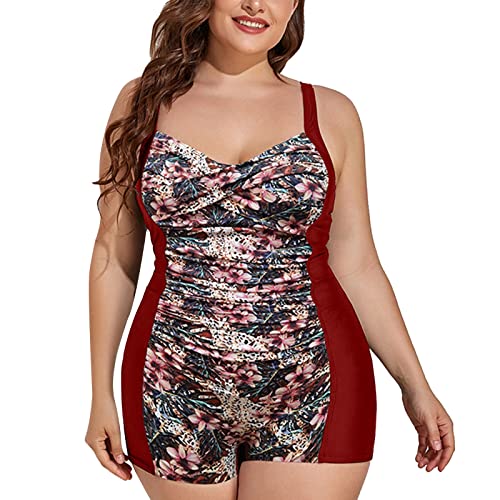 Dinglong maillot 1 pièce ventre plat maillot de bain femme Maillot de bain été vintage imprimé grande taille pour femme Hot Spring Resort maillot 1 pièce ventre plat maillot de bain femme (Red, XXXXL)