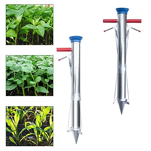 MOMOJA Seeder Planter Bulb Stainless Steel Planter Tools with Long Handle (Double Handle)