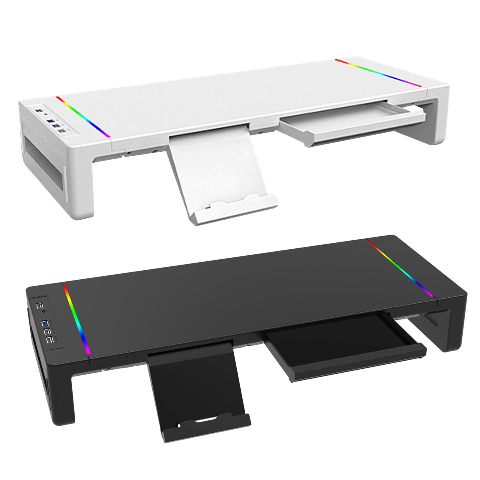 Supporto multifunzionale per monitor e laptop con illuminazione RGB Porta di ricarica USB multipla per migliorare le configurazioni della scrivania Supporto di ricarica rapida