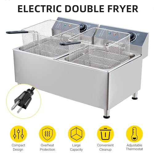 PioneerWorks Electric Fryer 22L, 23.2QT Fryers With Baskets Large, 3700W Portable Deep Fryer For Restaurant And Home Use, Electric Deep Fryer With Basket And Lid, With 304 stainless steel heating tube