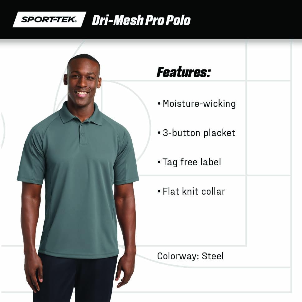 SPORT-TEK Unisex Dri-Mesh Pro Polo | Polo de manga corta para hombre y mujer, ajuste casual para trabajo, tenis y golf miniatura 5