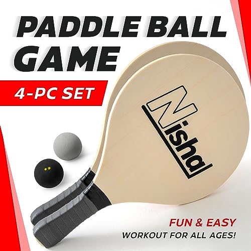 Image of Nisha - Paddle Ball Set, Complete Set with 2 Pro Balls, 2 Rackets and Paddle Grips, Interactive Indoor, Outdoor and Beach Game, Comes in a Durable Plastic Case
