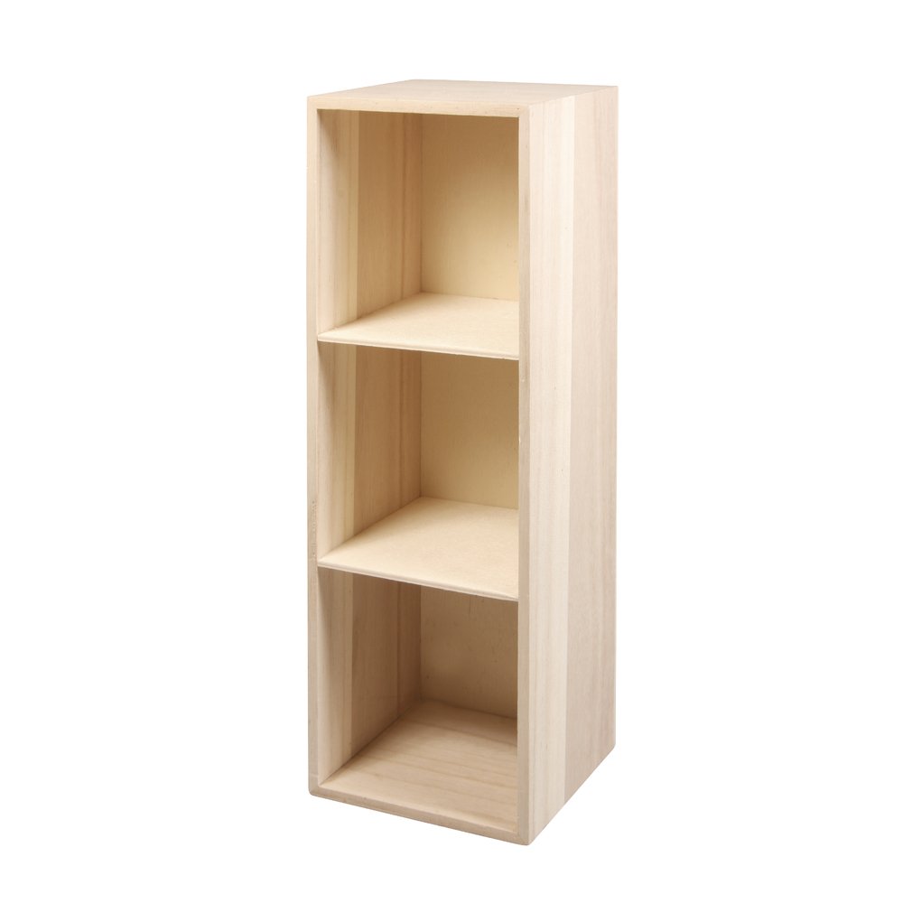 RAYHER HOBBY Open Top Storage with 3 Compartments 62599000 , Wooden Multi-Compartment Wall Shelf, 32x11x8.7cm, Multicolor