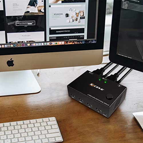Kvm Switch 2 Computers 2 Monitors, 4K@30Hz Dual Monitor Hdmi Usb 2.0 Pc Keyboard Mouse Switcher, Support Copy And Extended Display #TOP4