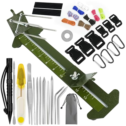 UCEHIPAW Paracord Bracelet Kit with Adjustable Length Paracord Jig Army Green Stainless Steel Stitching Set for DIY Making
