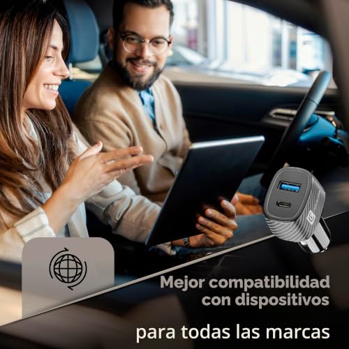 Cargador de coche para viajes largos Cellularline con USB C y USB 5