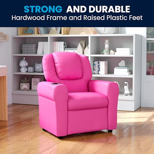 Image of Flash Furniture Vinyl Kids Recliner, Cup Holder, Hot Pink