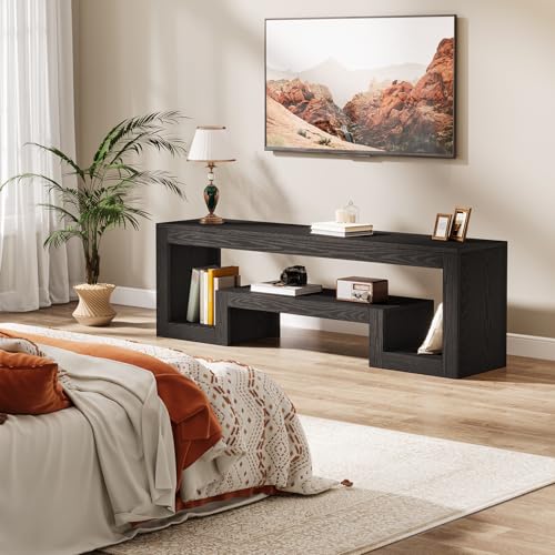Image of Tribesigns 63 inch TV Stand for 55 /60 /65 /75-Inch TVs, Farmhouse Entertainment Center with Open Storage Shelves, Television Stands TV Console for Living Room, Bedroom, Black