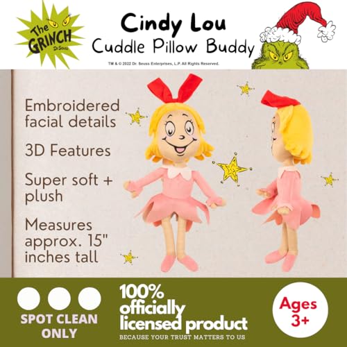 Image of Dr. Seuss The Grinch Cindy Lou Holiday & Christmas Bedding Super Soft Plush Cuddle Pillow Buddy, (Officially Licensed Product) By Franco
