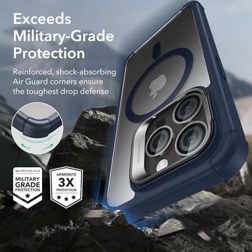 ESR for iPhone 15 Pro Case, Full-Body Shockproof MagSafe Case, Exceeds Military-Grade Protection, Magnetic Phone Case for iPhone 15 Pro, 2-Part Tough Case with Stand, Armor Series, Clear Dark Blue by ESR - Image 3