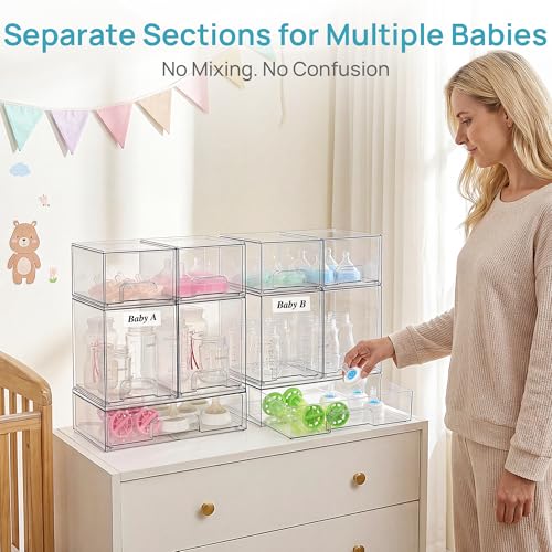Image of Vtopmart 10 Pack Baby Bottle Organizer Set, Stackable Storage Drawers Ideal for Kichen Countertop, Vanity, Bathroom, Cabinet, Pantry Organization