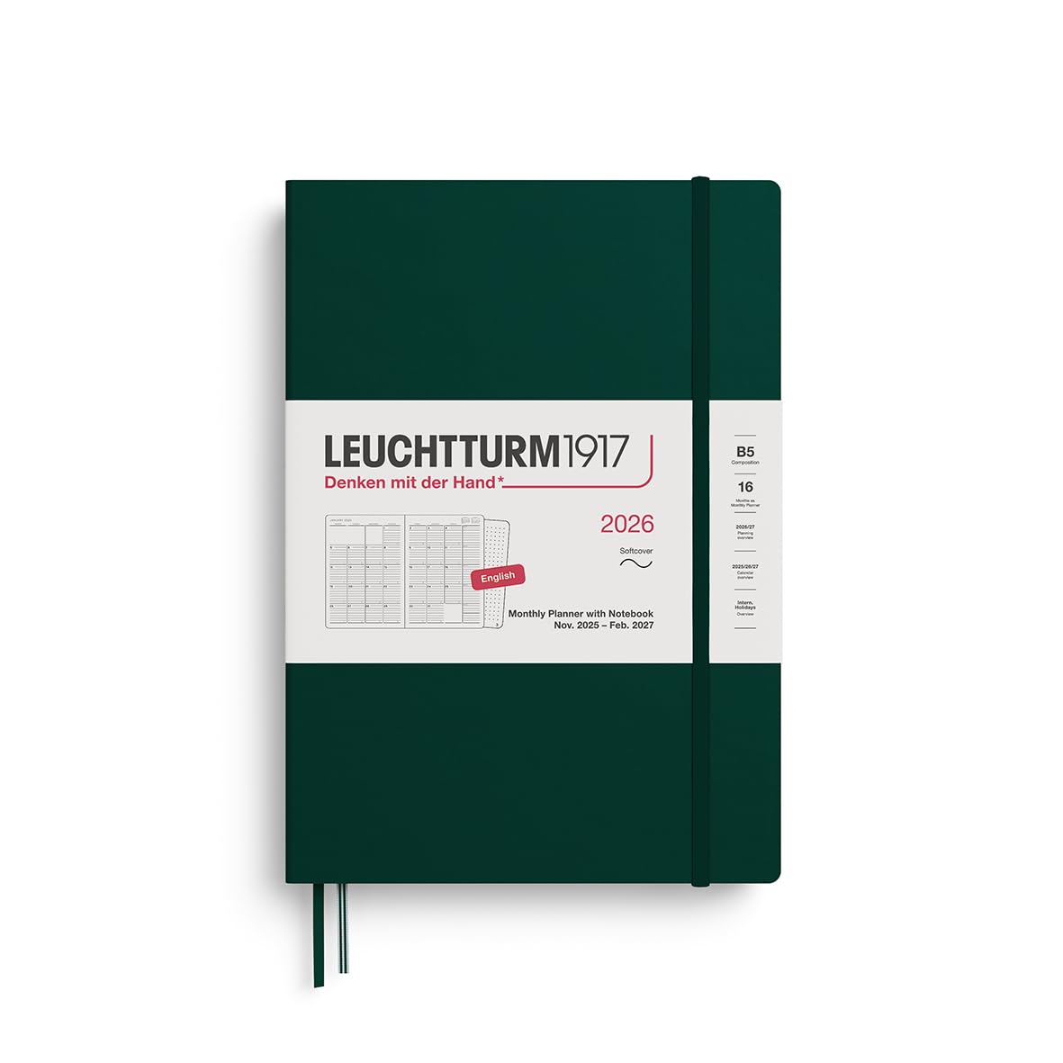 LEUCHTTURM1917 372788 Monthly Planner with Notebook Composition (B5) 2026, 16 Months, Softcover, Forest Green, English โ image 1