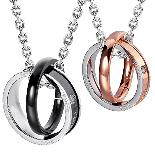 Image of Urban Jewelry His & Hers Couples Engraved Double Ring Pendant Necklace