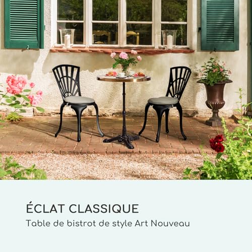 Table bistrot résistant aux intempéries avec plateau marbre et pied fonte - 3