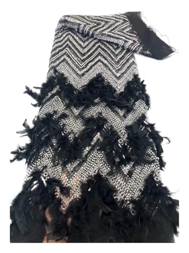 Tela de plumas premium con cuentas pesadas en malla de 150 cm para vestidos de fiesta