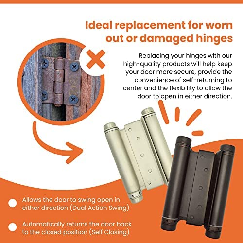 Bommer 7512 Commercial Grade Gravity Double Action Pivot Hinge - Saloon Door Hinges, Swinging & Cafe Doors, Heavy Duty Hinges Hardware W/Non-Hold Open Feature - Cafe Door Hinge Bright Brass (1-Pack) #TOP3