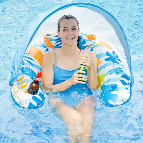 LAYCOL Adult Inflatable Pool Chair with Canopy, Ergonomic Headrest, Cup Holder, Blue, 47.5" x 37.5" x 27.5" by LAYCOL - Image 7