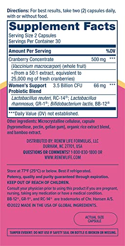 Renew Life Probiotics For Women, 3.5 Billion Cfu, Probiotic Supplement For Digestive, Vaginal & Immune Health, Soy, Dairy & Gluten Free, Vaginal & Urinary Complete, Cranberry, 60 Capsules #TOP5