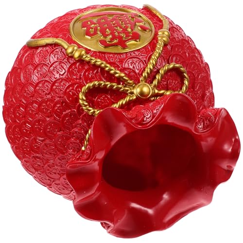 BAZEITFLOW Festive Money Bag Resin Vase for Flower Arrangements Creative Luck Bag Decor for Home and Office Unique Feng Shui Ornament for Wealth and Warm Atmosphere Red Color Desktop Accent