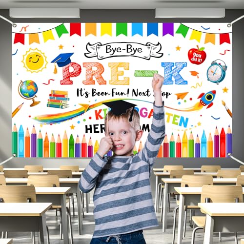 Save 50% on White Preschool Kindergarten Graduation Backdrop Banner