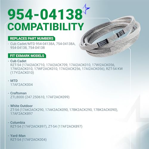 Image of BlueStars 954-04138A Mower Deck Belt | Aramid Cord | 5 /8 inch x 143 inch | For 54 inch Deck CubCadet RZT 54 Craftsman ZTL8000 MTD White Outdoor ZT54 ZeroTurn Mowers Replaces 954-04138 754-04138A 754-04138