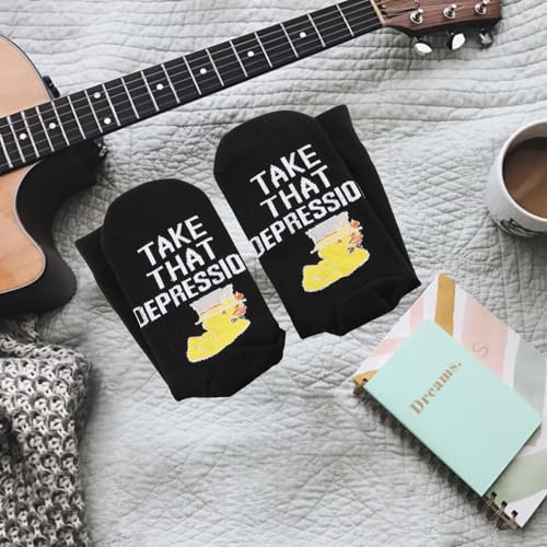 TSOTMO Chaussettes fantaisie avec inscription « Take That Depression Duck », Dépression, Taille unique – vue 6