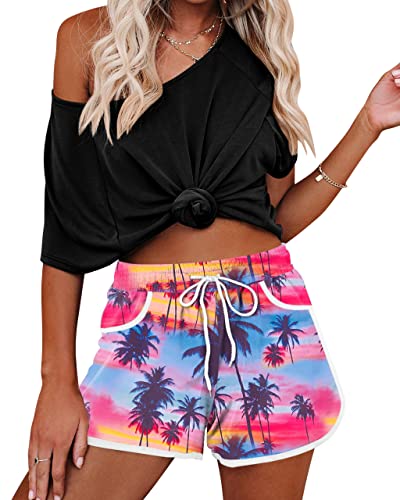 Image of For G and PL Women Summer Floral Beach Boardshorts with Pockets Swim Trunks