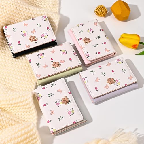 Small Wallets Woman, Cute Tri-fold Flower Wallet for Women, Floral Wallets Credit Card Coin Holder Purse with ID Window for Key Cash Change (Black) 7